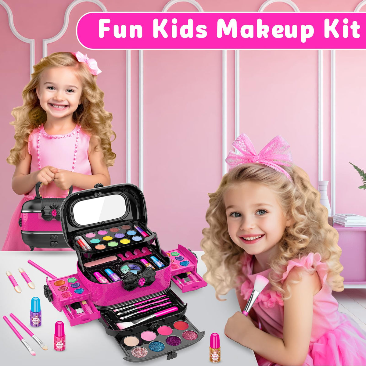 Hollyhi 58 Pcs Kids Makeup Toys Kit for Girls