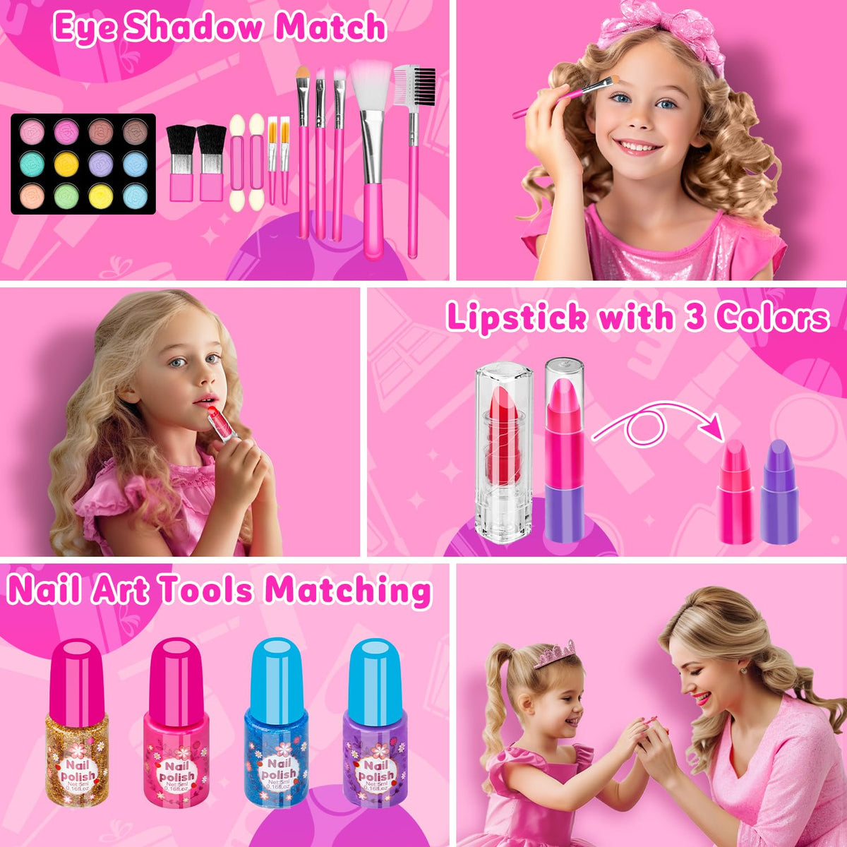 Hollyhi 58 Pcs Kids Makeup Toys Kit for Girls