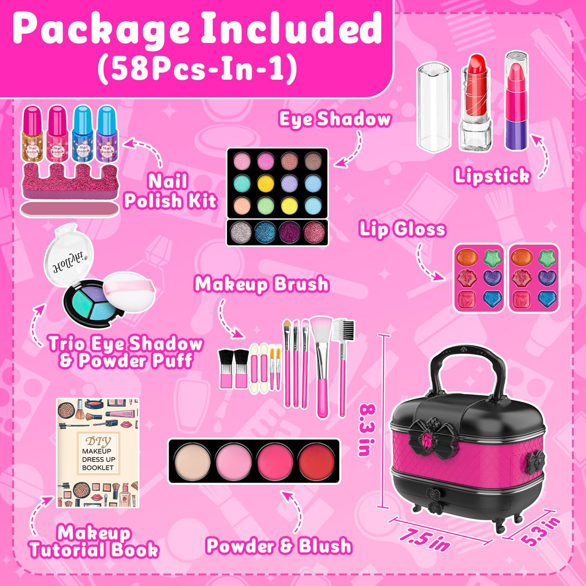 Hollyhi 58 Pcs Kids Makeup Toys Kit for Girls