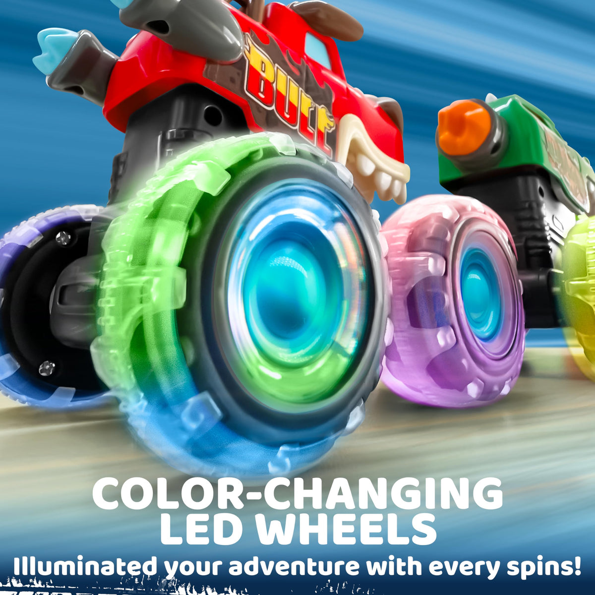 JOYIN 3 Pack Monster Truck Toy - Motion Activated Light Up Cars for Kids