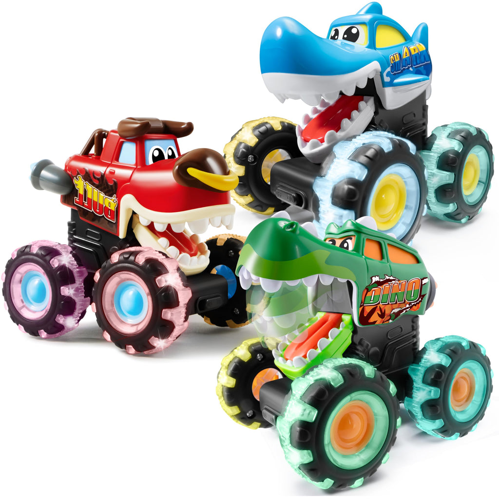 JOYIN 3 Pack Monster Truck Toy - Motion Activated Light Up Cars for Kids