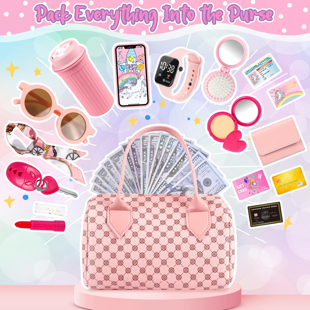 Oisacirg Play Purse 32PCS with Watch Makeup, Princess Toys for Girls 3-12